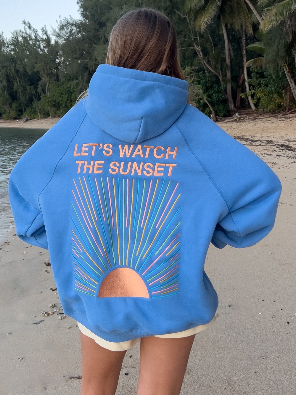 Dandy Worldwide "Let's Watch the Sunset" Oversized Lux Hoodie in Blue - XL